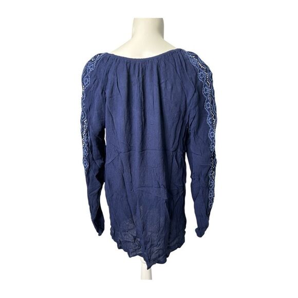 Susan Graver Navy Blue Women's  Embroidered Gauzy Top size Small NWOT - Picture 3 of 8
